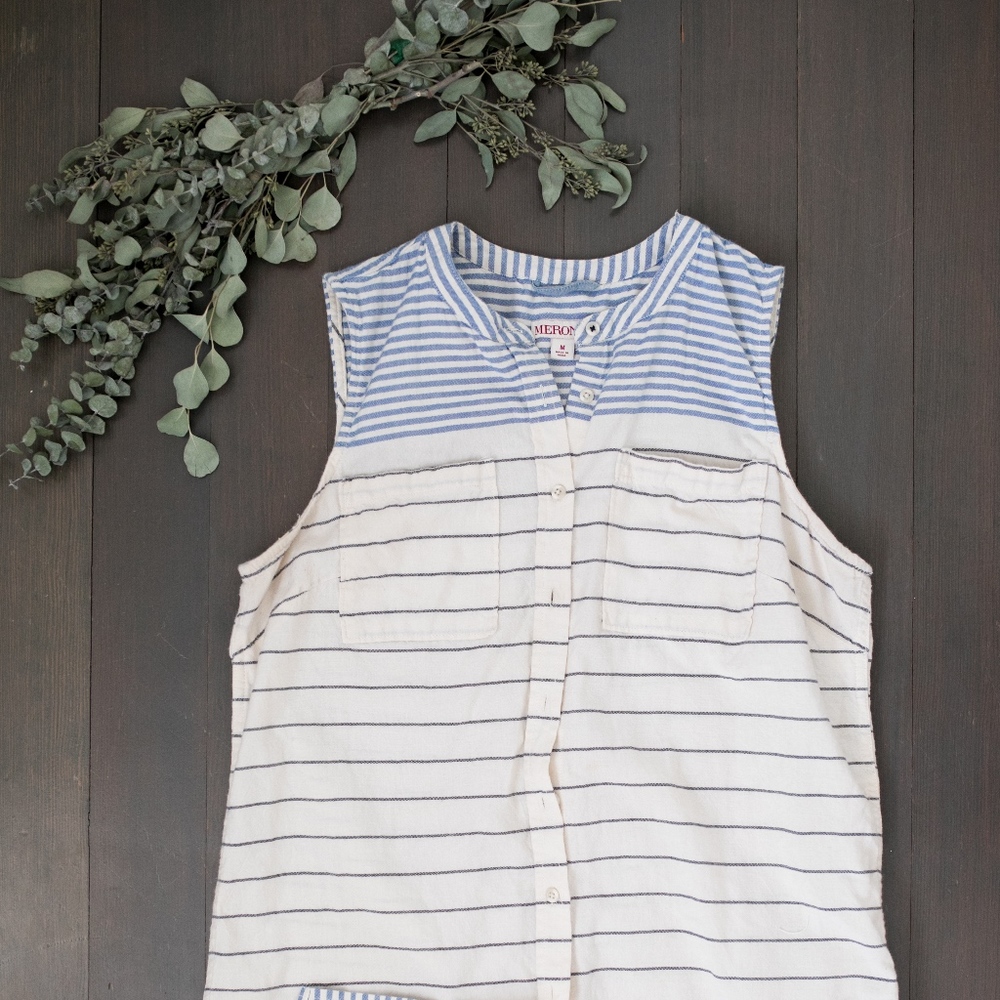 Blue Striped Button Down Tank